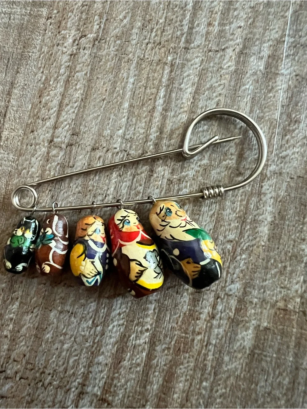 Unique Vintage Matryoshka Family Nesting Doll Cluster Brooch - Multicolor Pin